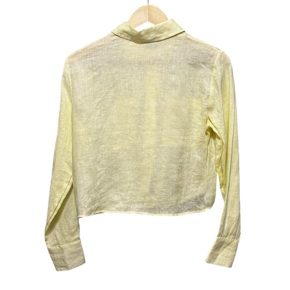 Magaschoni Women Linen Button Top Yellow S Tie Front Preppy Coastal Beach Travel - Picture 3 of 7